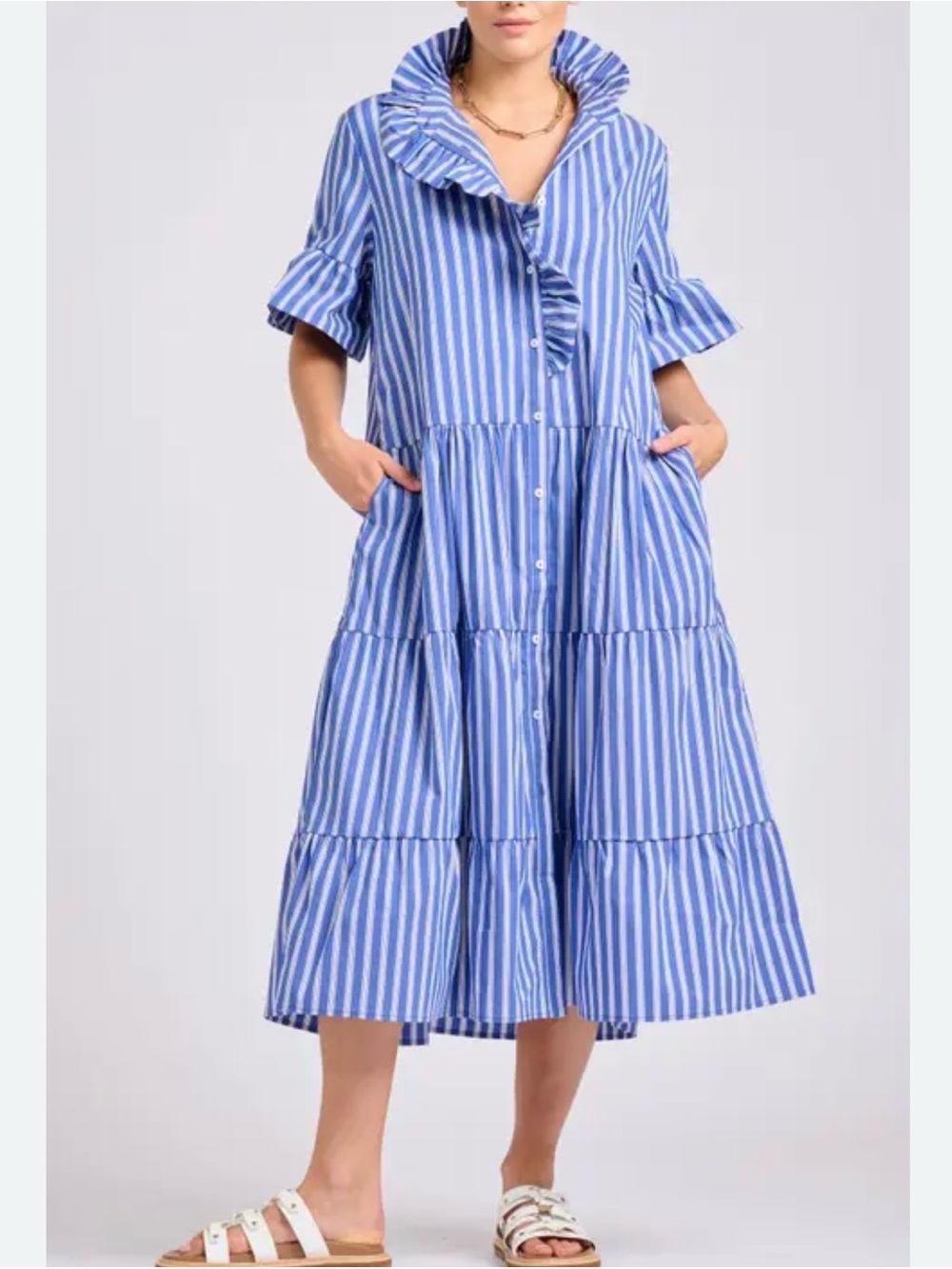 Shirty The Molly oversized shirt dress Striped Ruffle-Collar Tiered Midi